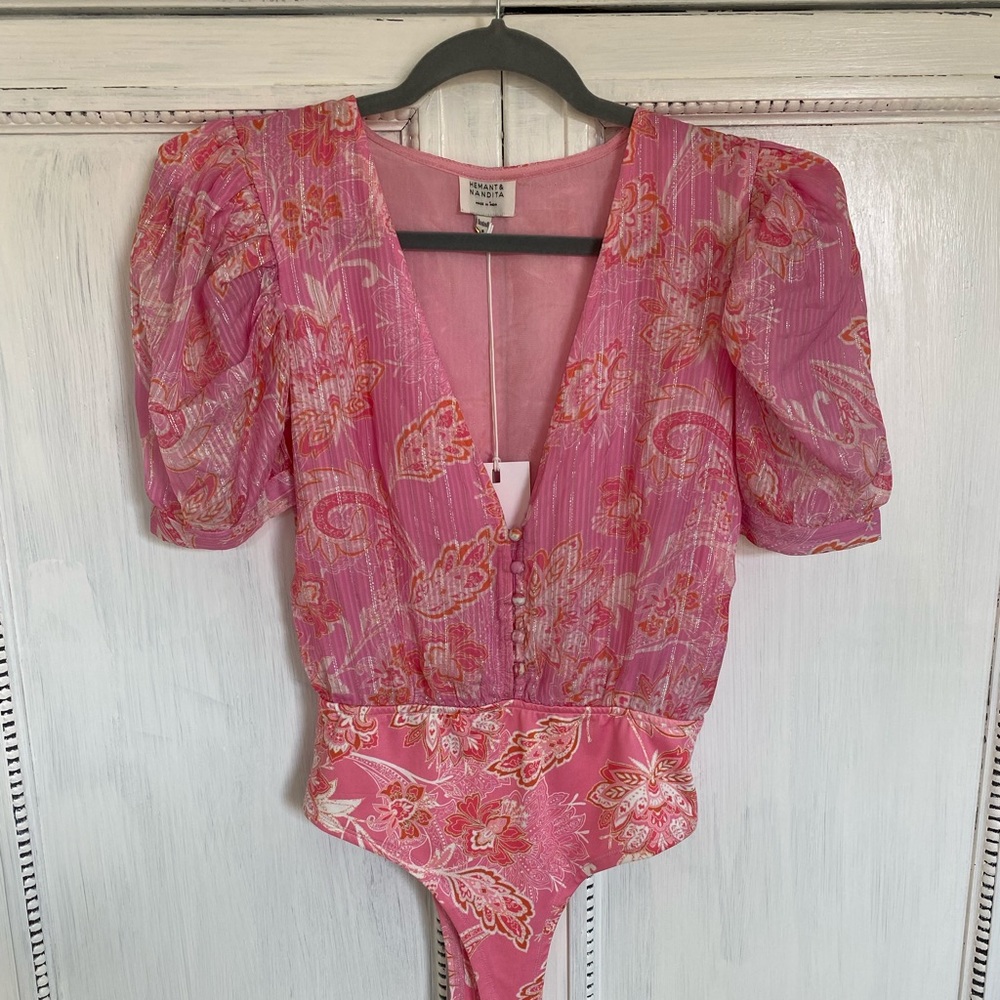Hemant  & Nandita Blouse Bodysuit Pink Size Small